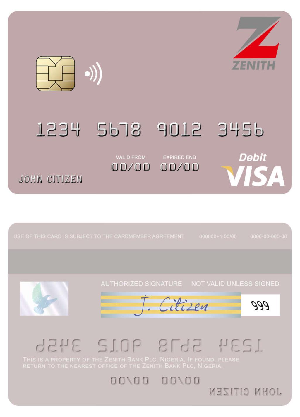 Nigeria Zenith Bank Plc visa debit card